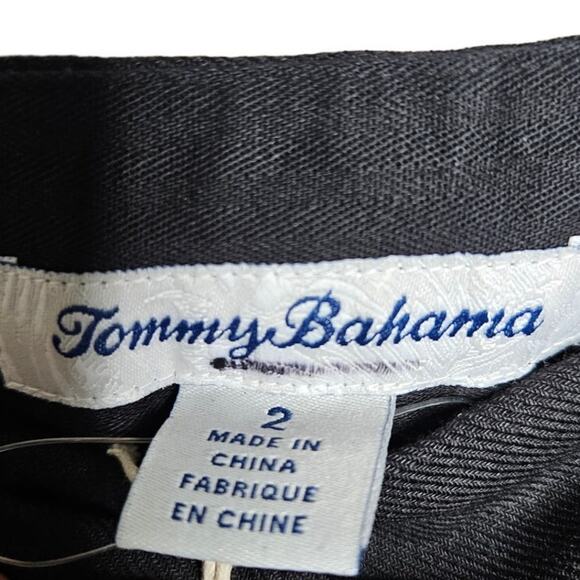 NEW Tommy Bahama 2 Black Linen Blend Belted Pant Classic Career Straight Leg - Picture 3 of 5
